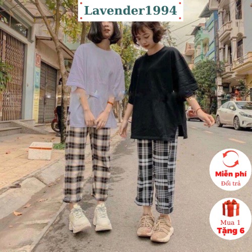 Quần kẻ caro ống suông rộng Unisex siêu hot, quần ống suông kiểu dáng trẻ trung