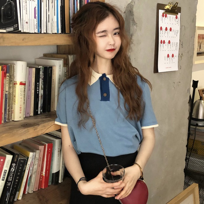 Áo thun polo ZHELIHANGFEI tay ngắn dáng rộng phong cách thời trang cá tính