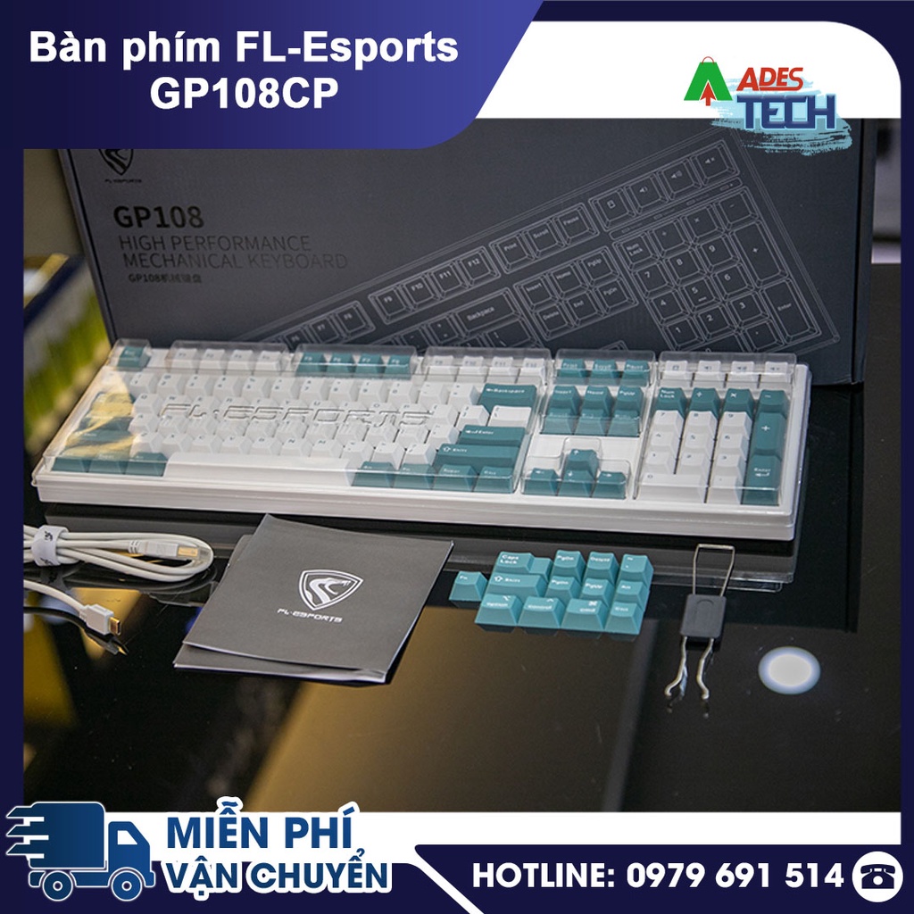 Bàn phím FLEsports GP108CP Aqua Green/ Blackish Green - Bàn phím cơ Switch Kailh Box cao cấp