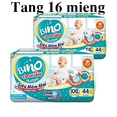 [Tặng 16 miếng] Combo 2 gói tã quần bino chóng hâm kháng khuẩn 2M60+16 /2L54+16 /2XL48+16 /2XXL44+2 gói khăn ướt 160 tờ