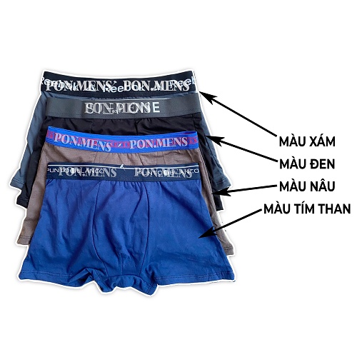 Quần lót đùi nam, quần sịp đùi boxer nam co giãn màu đen xanh tím nâu Pon.mens