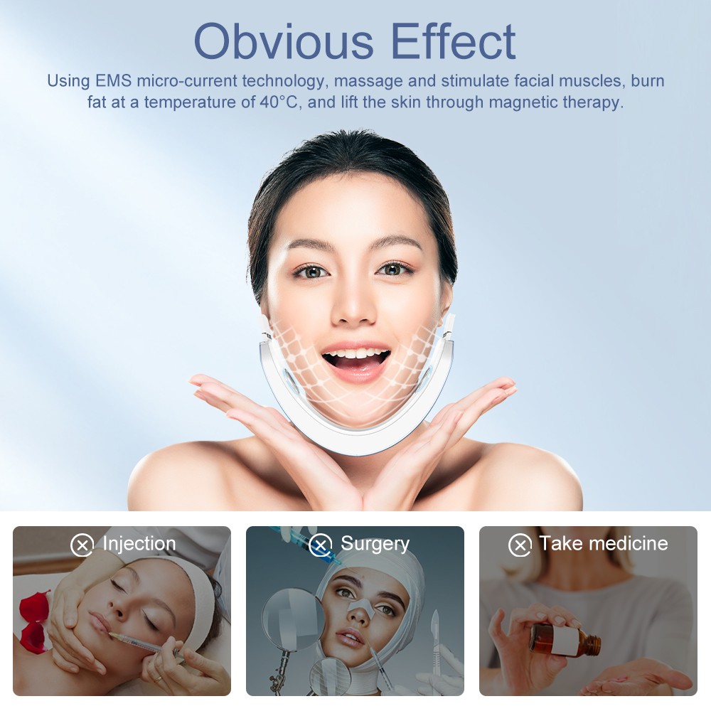 Thiết bị mát xa ANLAN nâng cơ mặt hình chữ V ems màu trắng/xanh dương kèm phụ kiện