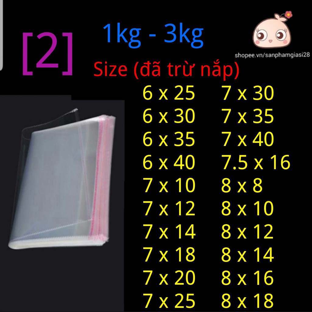 (2) 1kg - 3kg Túi bóng kiếng OPP trong có keo dán SIZE NHỎ (Có 6 bài đăng cho đầy đủ size)