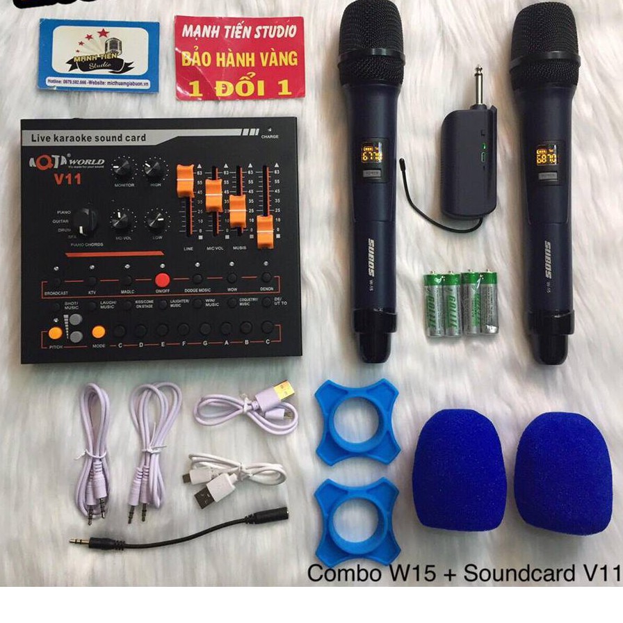 [Mã 153ELSALE2 giảm 7% đơn 300K] [Mã ELHACE giảm 4% đơn 300K] TRỌN BỘ COMBO MICRO KARAOKE W-15 + SOUND CARD V11