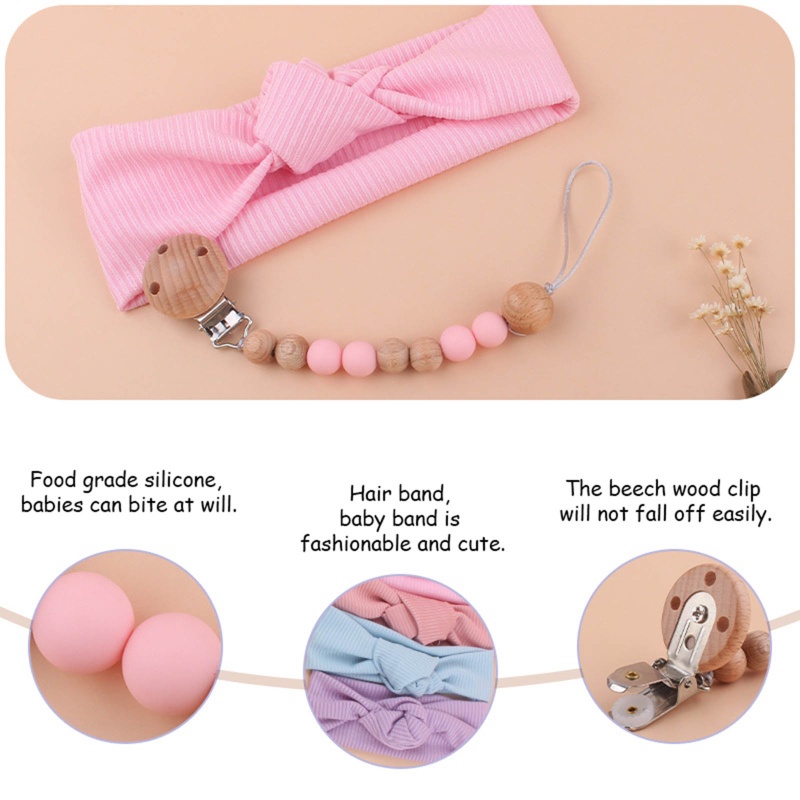 Bộ 2 Món Phụ Kiện Giá Đỡ Núm Vú Giả + Băng Đô Nơ Dễ Thương Cho Bé