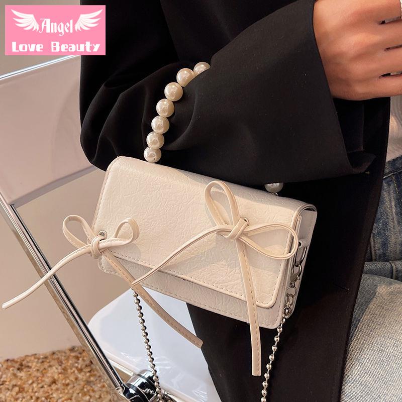 Thiên Thần~Hàng Có Sẵn] Túi Xách Đeo Vai Cỡ Nhỏ Phối Dây Xích Ngọc Trai Phong Cách Hàn Quốc 2022 Chất Lượng Cao Thiết Kế Thời Trang Cho Nữ