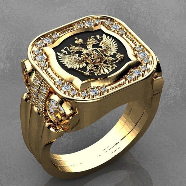 Nhẫn Mạ Vàng 18K Đính Đá Ba Chiều Sang Trọng Cho Nam