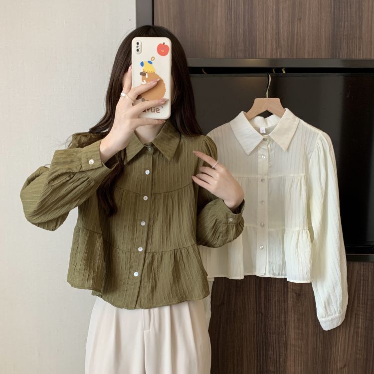 Áo kiểu nữ BH dài tay xếp ly mùa thu mới