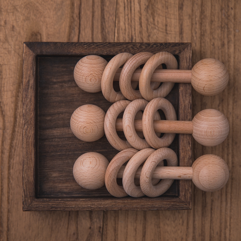 Lục lạc đồ chơi MAMIMAMIHOME ba vòng an toàn bằng gỗ sồi an toàn cải thiện khả năng nghe cho trẻ