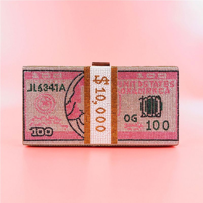 SPMH Túi cầm tay đính đá hình tờ tiền 10000 đô la