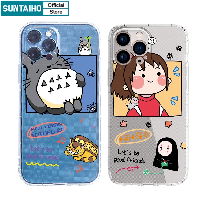 Ốp lưng iphone Ốp điện thoại SUNTAIHO TPU viền vuông trong suốt truyện Totoro cho iPhone 13 12 11 Pro Max X XS Max XR 8 7 6 6S Plus