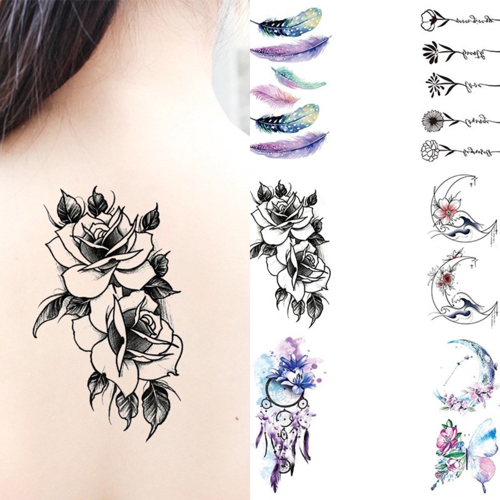 🌸Hình xăm dán tạm thời hình hoa lá quyến rũ cho nam và nữ