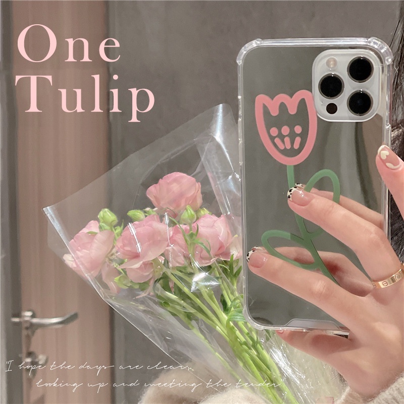 Ốp Điện Thoại Trong Suốt Họa Tiết Hoa Tulip Hồng Cho Iphone 14 7 / 8 SE2020 7 + 8PLUS XS XR 11 12 13 PRO MAX