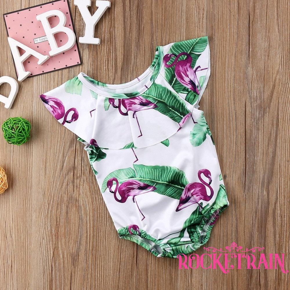 Bộ đồ bơi cho bé gái , áo tắm biển in hình chim hồng hạc