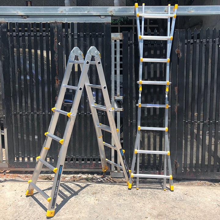 Thang Nhôm Chữ A, Thang Rút Trượt JUMBO A404 A405 TẢI TRỌNG NÂNG CẤP 300KG - Chữ A 2m-2.5m, I 4m-5m - BH 24 THÁNG