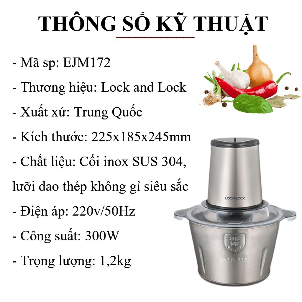 [Mã ELHADEV giảm 4% đơn 300K] Máy xay thịt Lock&amp;Lock cối inox, cối thủy tinh 1L 2L 2,4L chính hãng bảo hành 12 tháng