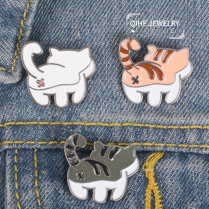 Ghim cài áo QIHE JEWELRY 3 màu hính chú mèo quà tặng cho bạn bè