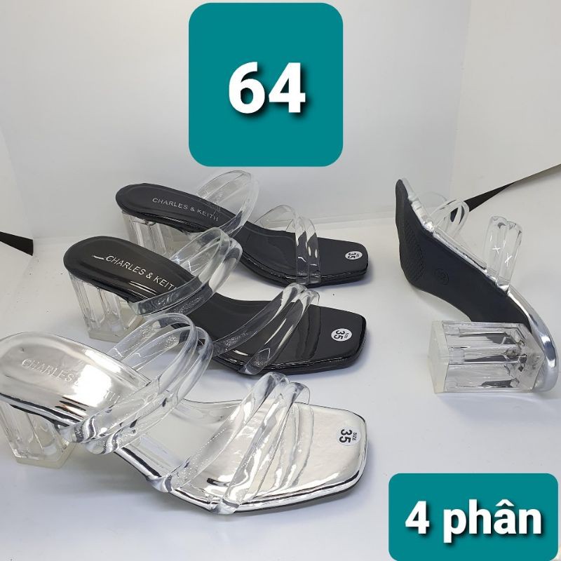 Dép Cao Gót Nữ Cao 5 Phân Quai Trong Mũi Vuông Da Bóng MS 064