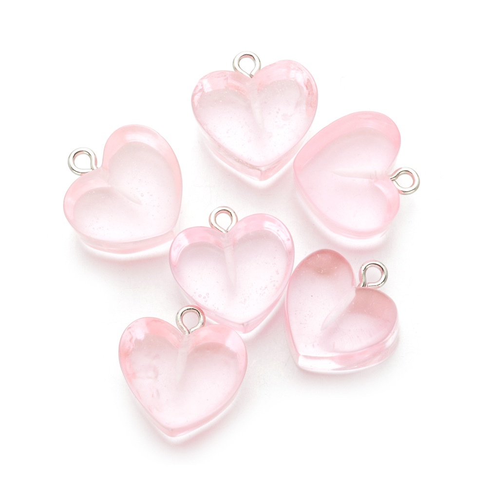 Bộ 10 hạt cườm làm mặt vòng cổ hình trái tim 3D trong suốt