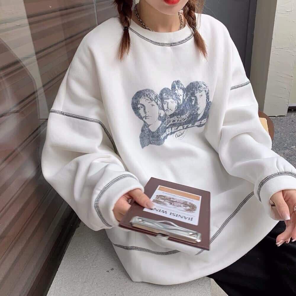 Áo Sweater Nỉ Cổ Tròn Chỉ Nổi  Form Rộng Họa Tiết Hình Người