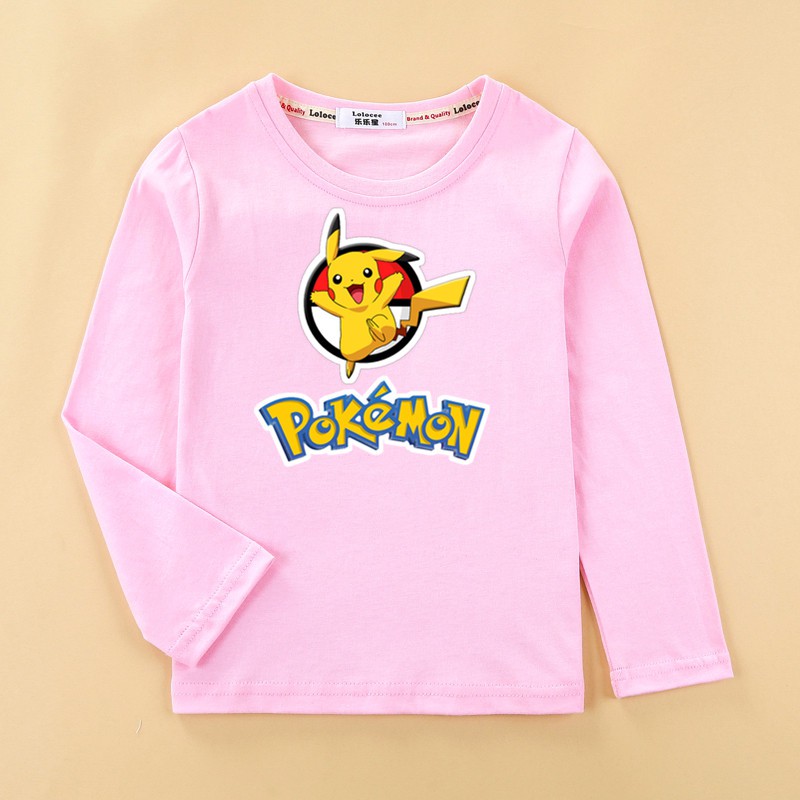 Áo thun tay dài in hình Pikachu Pokemon 2022 thời trang mùa thu cho bé trai