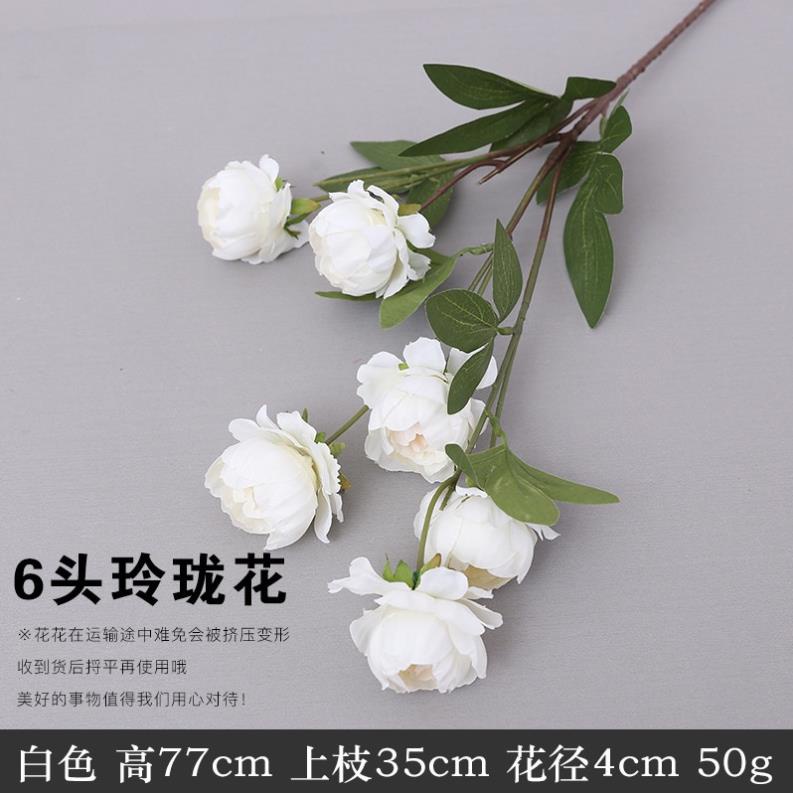 Hoa giả /Hoa lụa - Cành hoa hồng mẫu đơn 6 bông dài 80cm - Hàng quảng châu