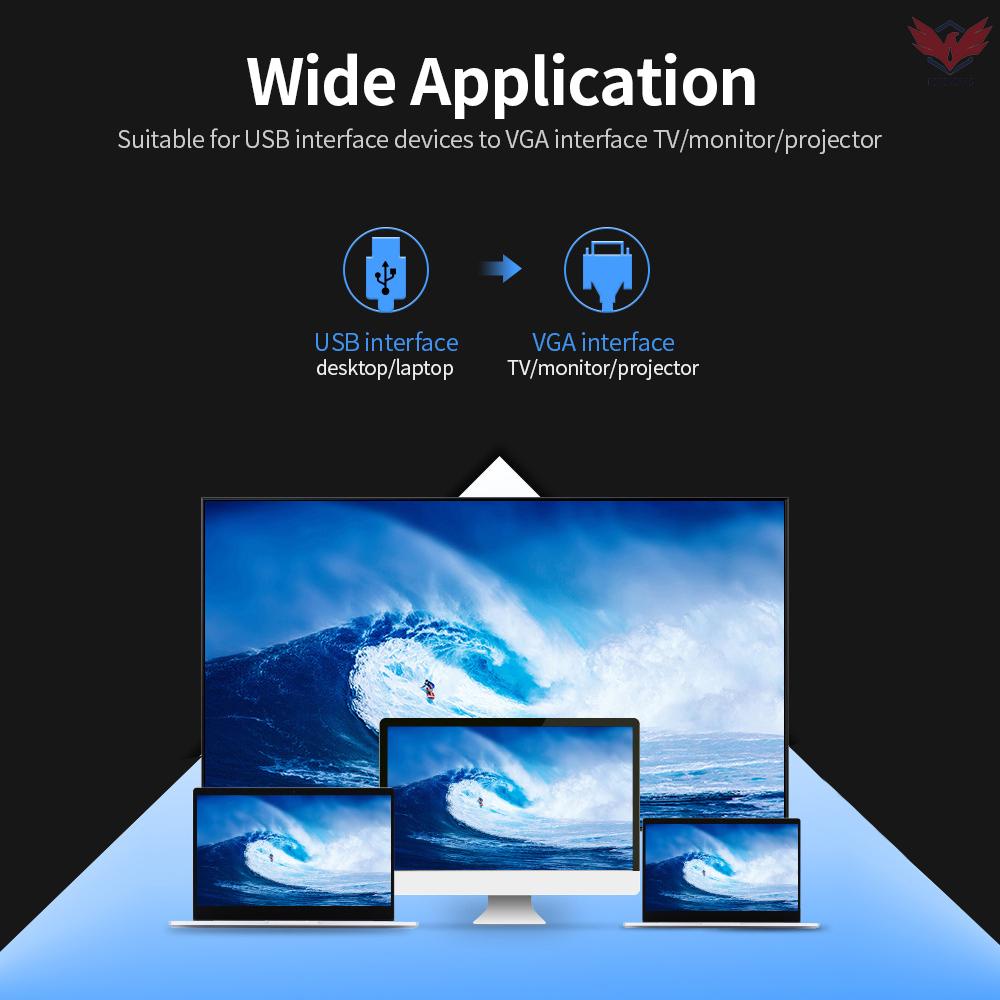 Fir USB to VGA Adapter with Audio 1080P Full HD Cable Screen Mirroring Adapter for TV/Monitor/Projector Gray