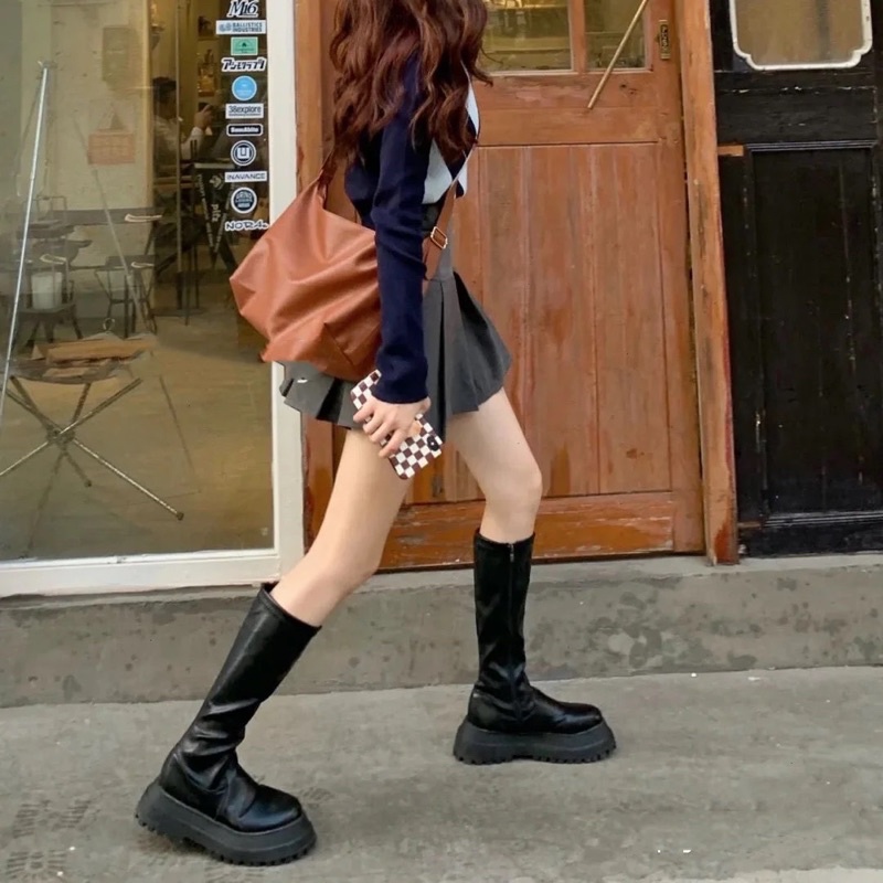 Boot da pu trơn 40cm - đế 6cm