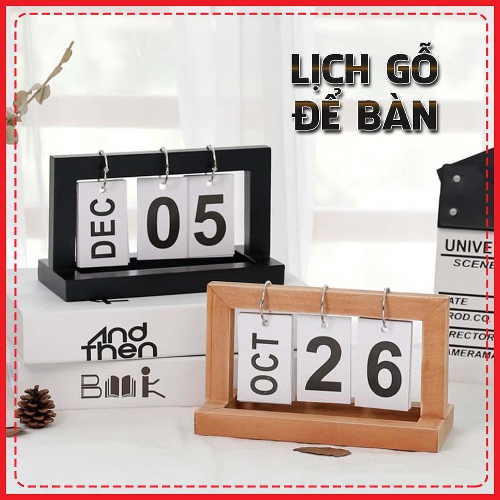 Lịch để bàn gỗ lật - Lịch lật số mini màu gỗ trang trí decor bàn làm việc tối giản