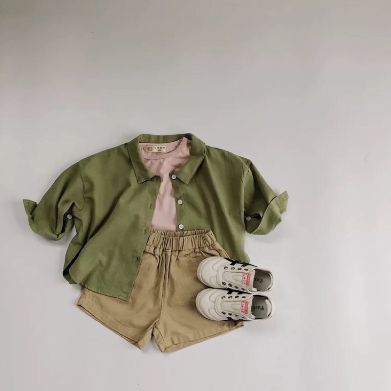 Áo sơ mi trơn basic Hàn Quốc cho bé gái bé trai size 80-120