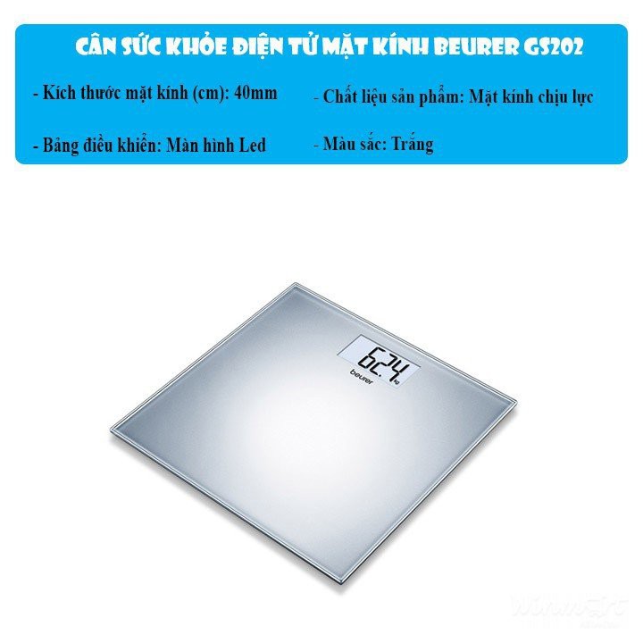 Cân điện tử Beurer GS202 chịu lực tối đa 150kg- Bảo hành 24 tháng