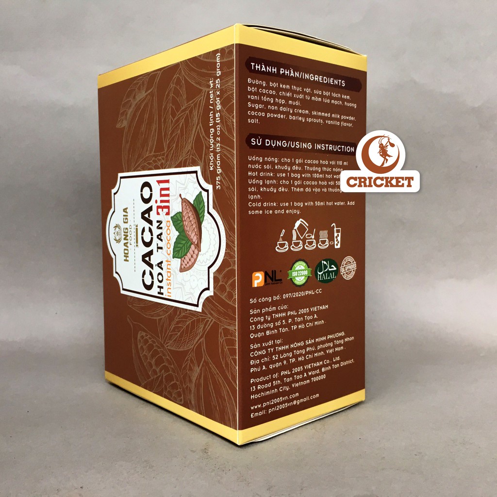 Bột Cacao Hòa Tan 3in1 Hoàng Gia - Hộp 375g (15 gói x 25g) Hàng Chính Hãng 100%