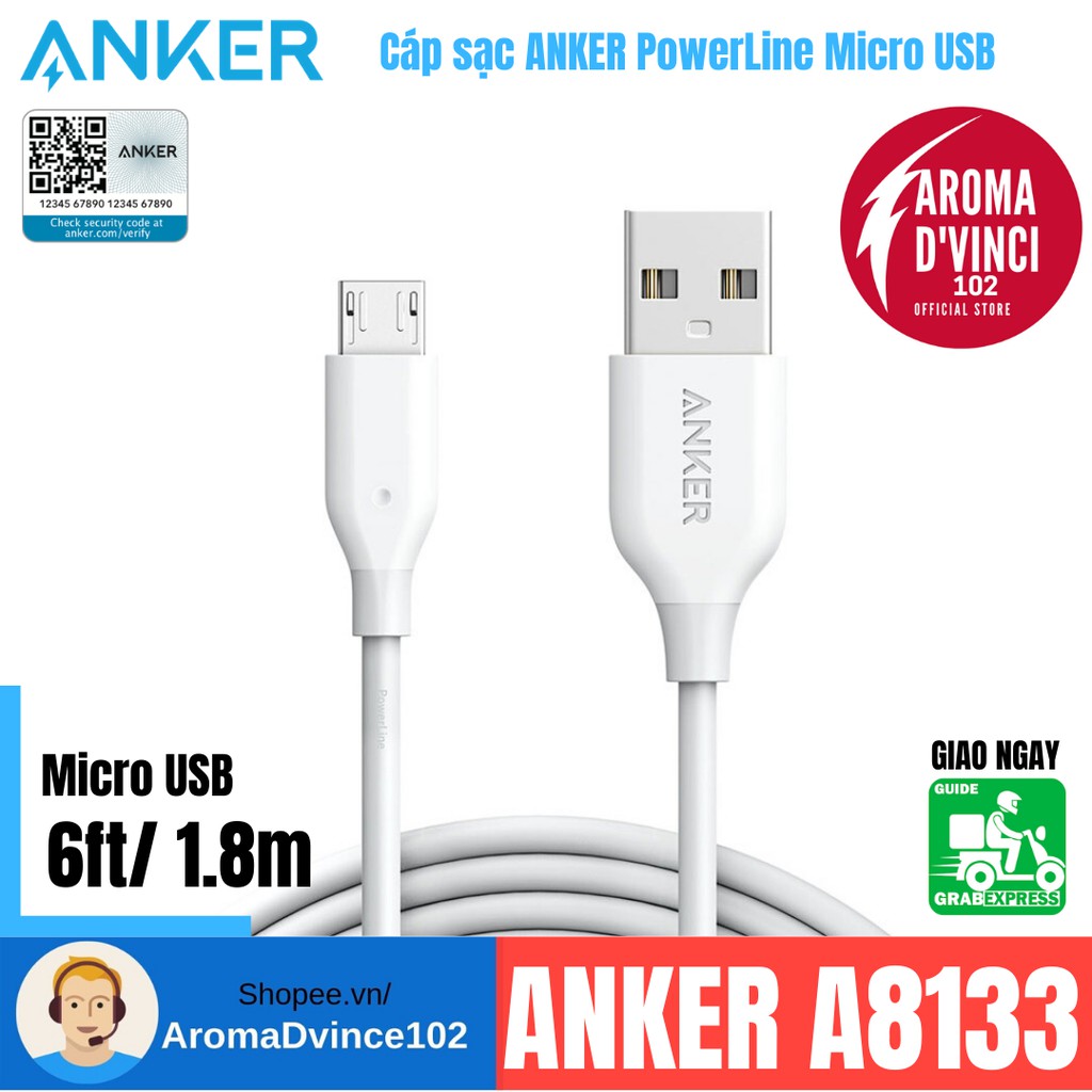 Dây Cáp Sạc Micro USB Anker PowerLine 1.8m - A8133 / 3m - A8134 (Note: Không dùng cho iPhone)