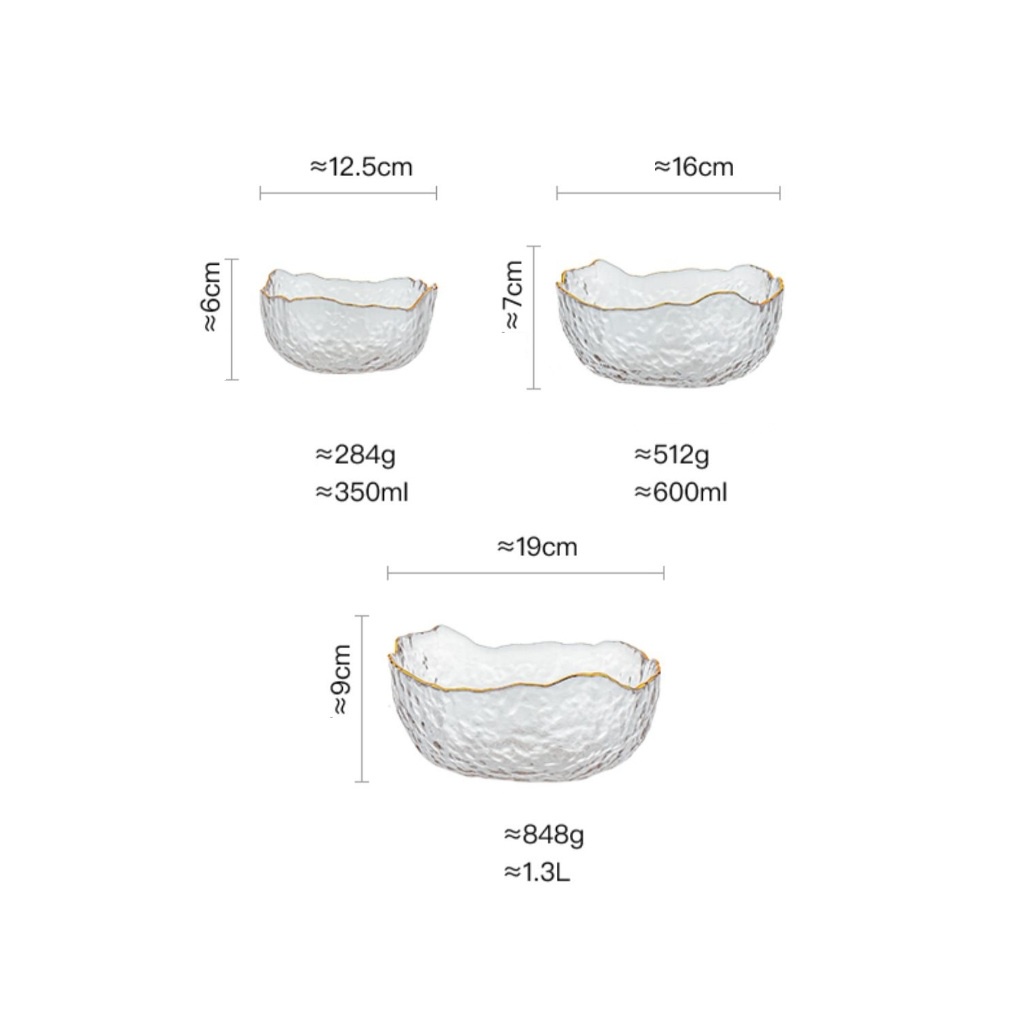 Tô Thủy Tinh TAMUSHOP92 Bát Thủy Tinh Cao Cấp To Đựng Chè Salad Viền Vàng BT001