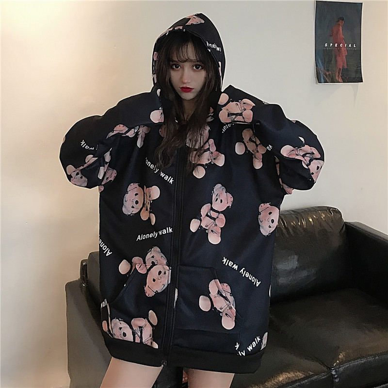 NEW Áo Khoác Cardigan Có Mũ Dáng Rộng In Hình Gấu Dễ Thương Thời Trang Mùa Thu Cho Nữ | BigBuy360 - bigbuy360.vn