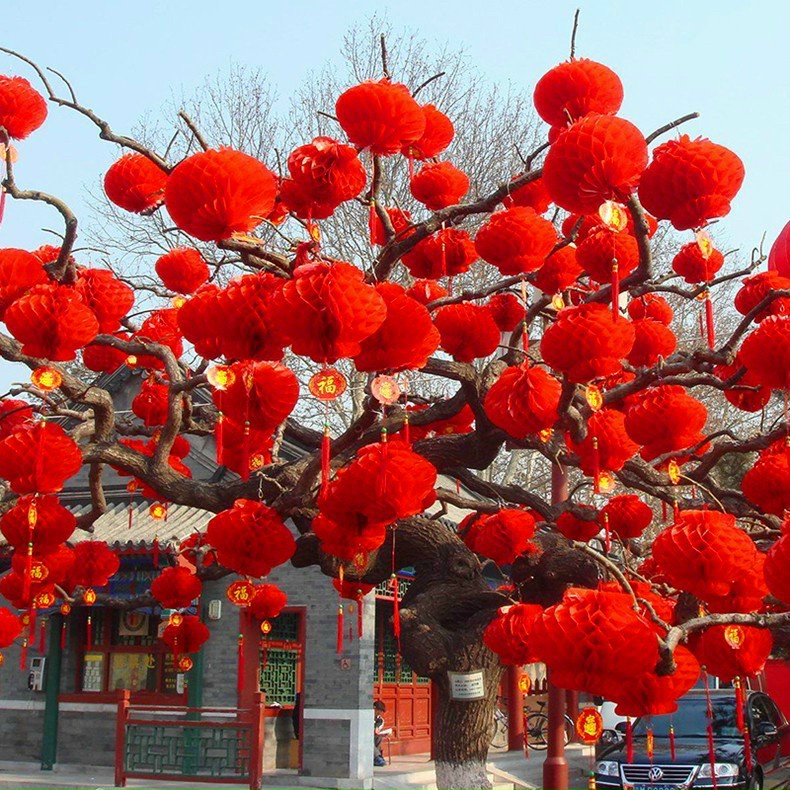 Đèn lồng giấy nhựa màu đỏ cheo Tết, lễ hội, cưới hỏi, đèn lồng trang trí bắt mắt