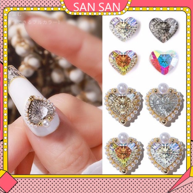 Charm trái tim 9d điêu khắc trang trí móng