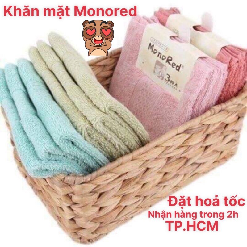 Set 3 cái khăn mặt monored cotton xuất Nhật mềm mịn 34x34cm