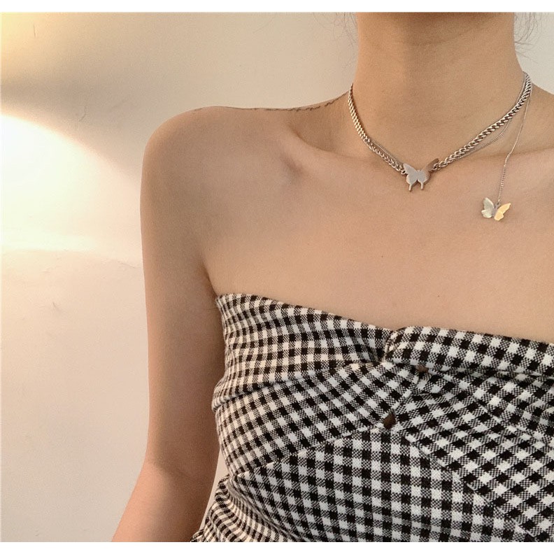 Vòng cổ Choker nữ hình bướm - dây chuyền 2 lớp kiểu dáng cá tính