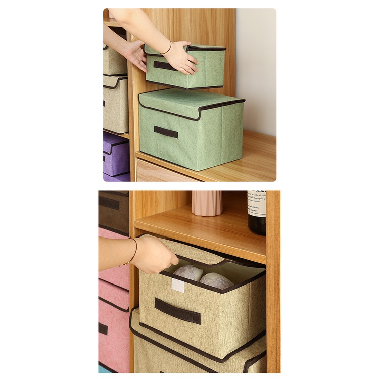 Combo 2 Hộp Vải Đựng Quần Áo, Đồ Lót - Hộp Túi Vải Gấp Gọn Đựng Đồ Đa Năng Có Nắp Decor Nhà Cửa