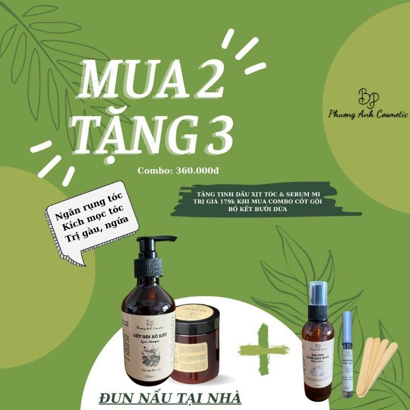COMBO CỐT GỘI BỒ KẾT - Ủ XẢ BƯỞI DỪA ( Tặng dưỡng mi + xịt bưởi )