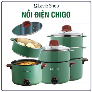 Nồi Điện Đa Năng Chigo Chống Dính Cao Cấp, Nồi Lẩu Mini 2 Tầng Có Xửng Hấp, Bảo Hành 12 Tháng