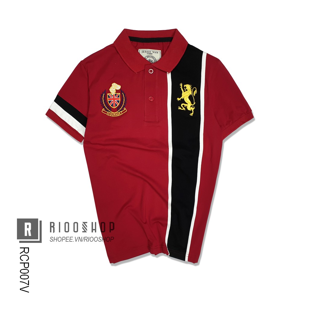 Áo phông nam có cổ tay ngắn Kỳ Lân họa tiết thêu cực đẹp RCP007V - áo thun nam form rộng Riooshop | BigBuy360 - bigbuy360.vn