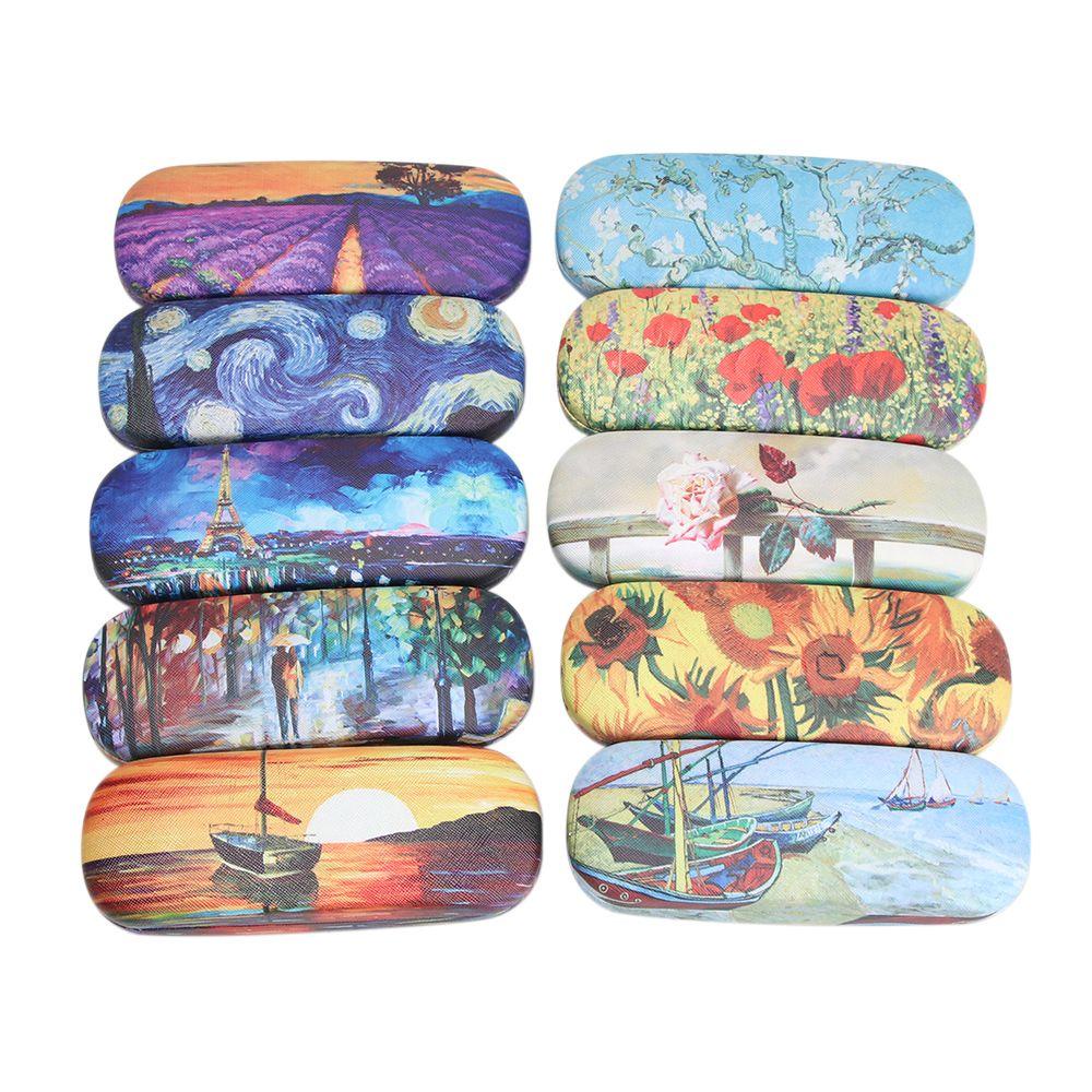 ESPO Hộp Đựng Mắt Kính Bằng Da Cứng In Họa Tiết Tranh Sơn Dầu Cho Nữ Giá Đỡ