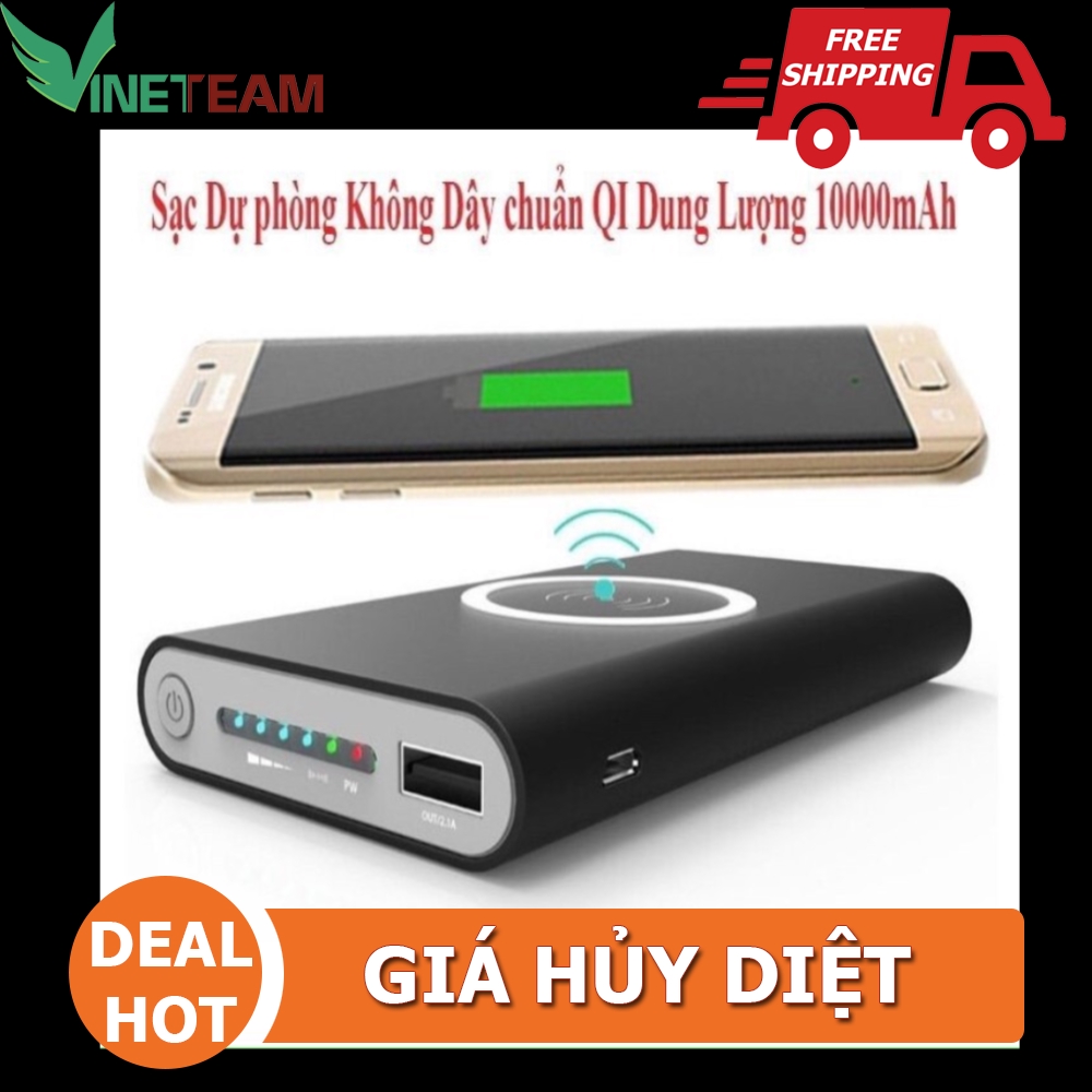 Sạc dự phòng kiêm sạc không dây QI 10000mAh