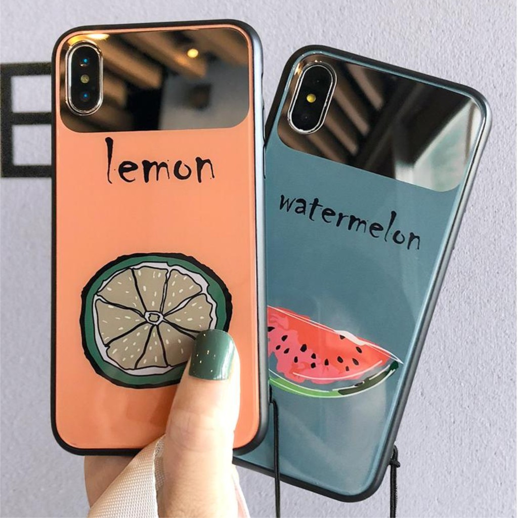 [ IPHONE ] Ốp Lưng KÍnh Cường Lực Fruit - Lens Gương (Không kèm dây) - K007