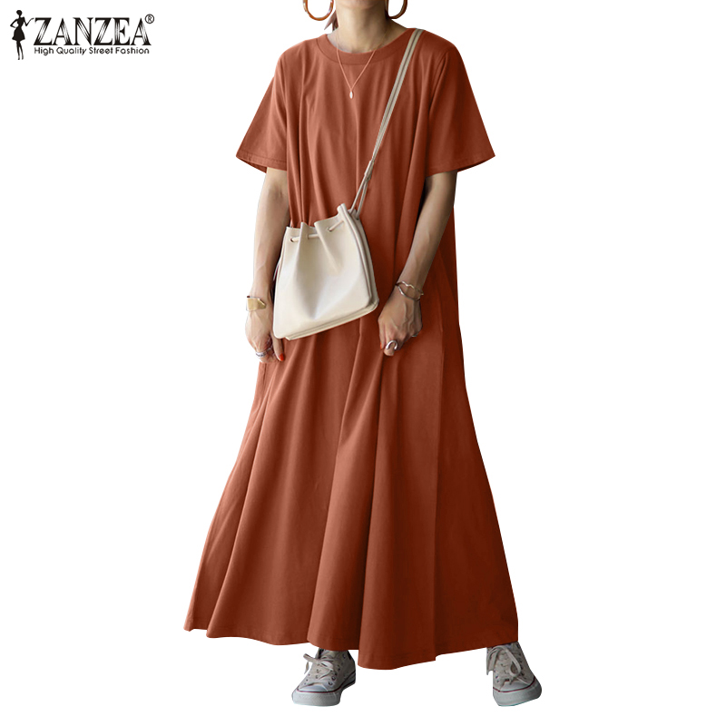 ZANZEA Đầm tay ngắn form dài màu trơn trẻ trung cho nữ | BigBuy360 - bigbuy360.vn