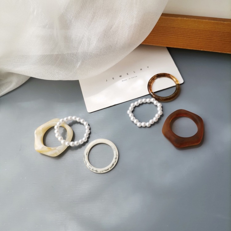 Set 3 nhẫn xỏ ngọc trai nhân tạo phong cách cổ điển cho nữ