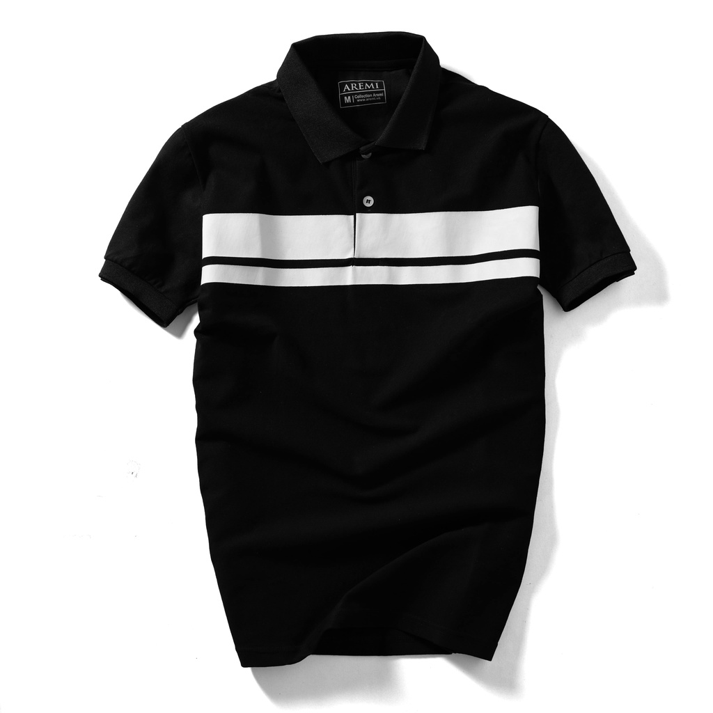 Áo Polo nam cổ trụ tay ngắn AREMI, màu đen in chuẩn form, thiết kế sang trọng lịch sự APL0070