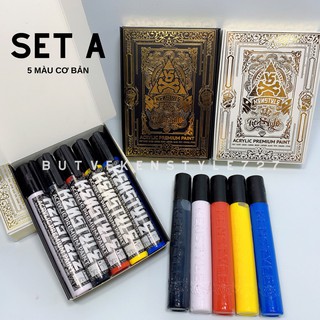 [𝗦𝗘𝗧 𝗔] ★ 5 Bút Vẽ 𝗞𝗘𝗡𝗦𝗧𝗬𝗟𝗘 Trên Áo Giày Nón Màu Cơ Bản (Đen/Trắng/Đỏ/Vàng/Xanh) ★